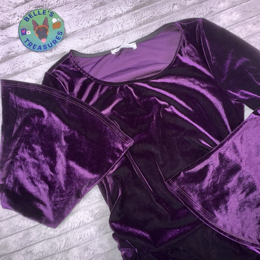 Velvet Bell-Sleeve Dress - Purple